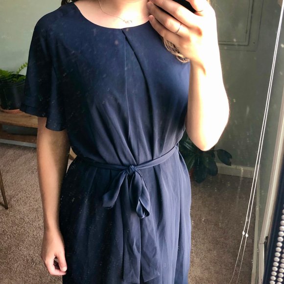 Banana Republic Navy Tie-Waist Dress - Size Large - Picture 3 of 13